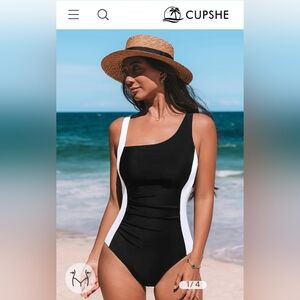 NWT Cupshe Black and White One Piece Swimsuit, Size L